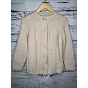 Vintage Cream Knit Sweater Cardigan Made in Korea Women's Size S Grandmacore EUC